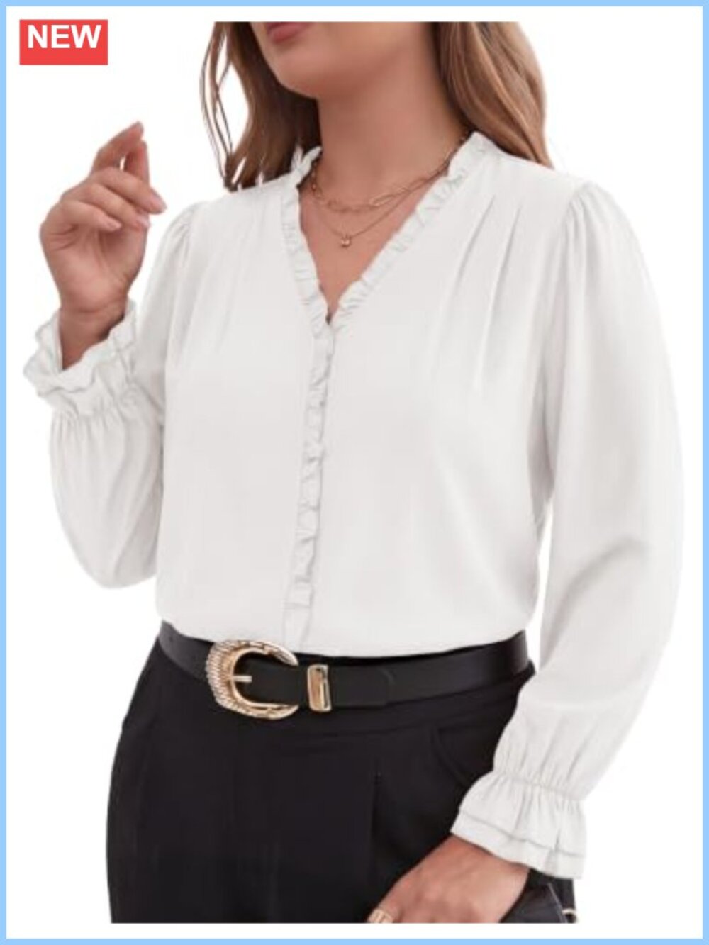 Plus Size V-Neck Ruffle Sleeve Business Casual Blouse